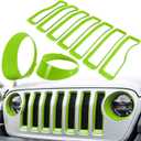 Front Grille Mesh Inserts & Headlight Cover for Jeep Wrangler JL JLU Sport & Sport S Only 2018-2023 Exterior Accessories Clip-in Grille Guard Cover Headlight Bezels Trim Ring (Green 9PCS)