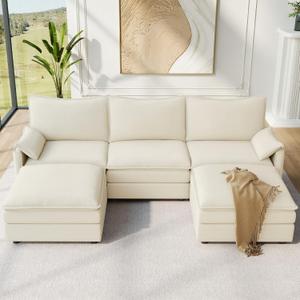 Vesgantti 108" U Shaped Sectional Couch, Comfy Cloud Modular Sectional Sofa with 2 Ottoman Deep Seat Chenille Modern Cloud Sofa, Modular Sofas for Living Room, Bedroom and Apartment, Beige