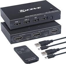 KCEVE HDMI KVM Switch with Hotkey Switching Way, 2 Ports USB 4K@60Hz KVM Switcher for 2 Computers Share Keyboard Mouse and one HD Monitor, with HDMI Cables and USB Cables
