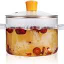 Glass Simmer Pot for Stove Top Potpourri, 1.8L(60 OZ) Clear Cooking Pots with Lids and Handles, Ribbed Glass Saucepan with Cover for Tea, Pot and Pan Cookware Saucepan Set