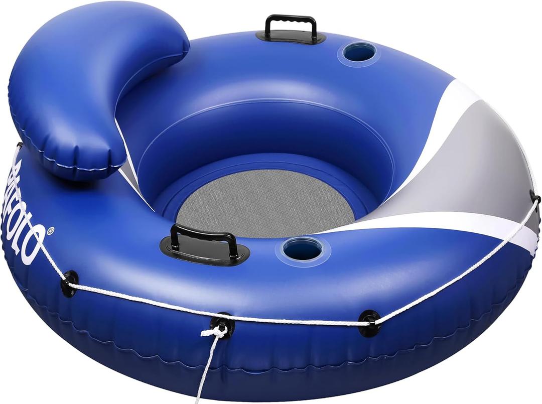 River Tubes for Floating Heavy Duty, Pool Float Adult,53" Inflatable Float Tube for Beach Lake Rafting, River Floats with Mesh Bottom (Blue and Grey)