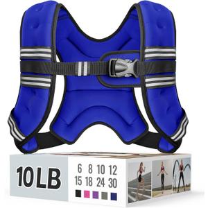 Weighted Vest for Women & Men with Reflective Stripe and Adjustable Buckle, Comfortable & Durable Rucking Vest for Walking, Running & Strength Training (10 lb, Blue)