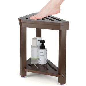 Boulphia Shower Foot Rest 14in, Acacia Wood Shower Stool for Shaving Legs (Walnut)