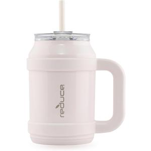 REDUCE Reusable 32 oz Cold1 Water Tumbler  Ergonomic Handle  Double-Wall Insulation  Sturdy Desktop/Tabletop Mug with Lid and Straw  BPA-Free  Stainless Steel for Gym, Home, or Office Cotton (32 Ounces, Cotton)