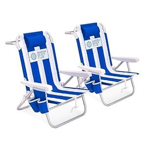 Luxury Sturdy Extra Comfort Backpack Beach Chair/ Bundle of 2 Units (Blue White Stripes)