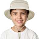 Kids Sun hat for Girls Boys Outdoor Breathable Sun Protection UPF 50+ Cap Wide Brim Summer Beach Bucket hat (5-13 Years, Beige)