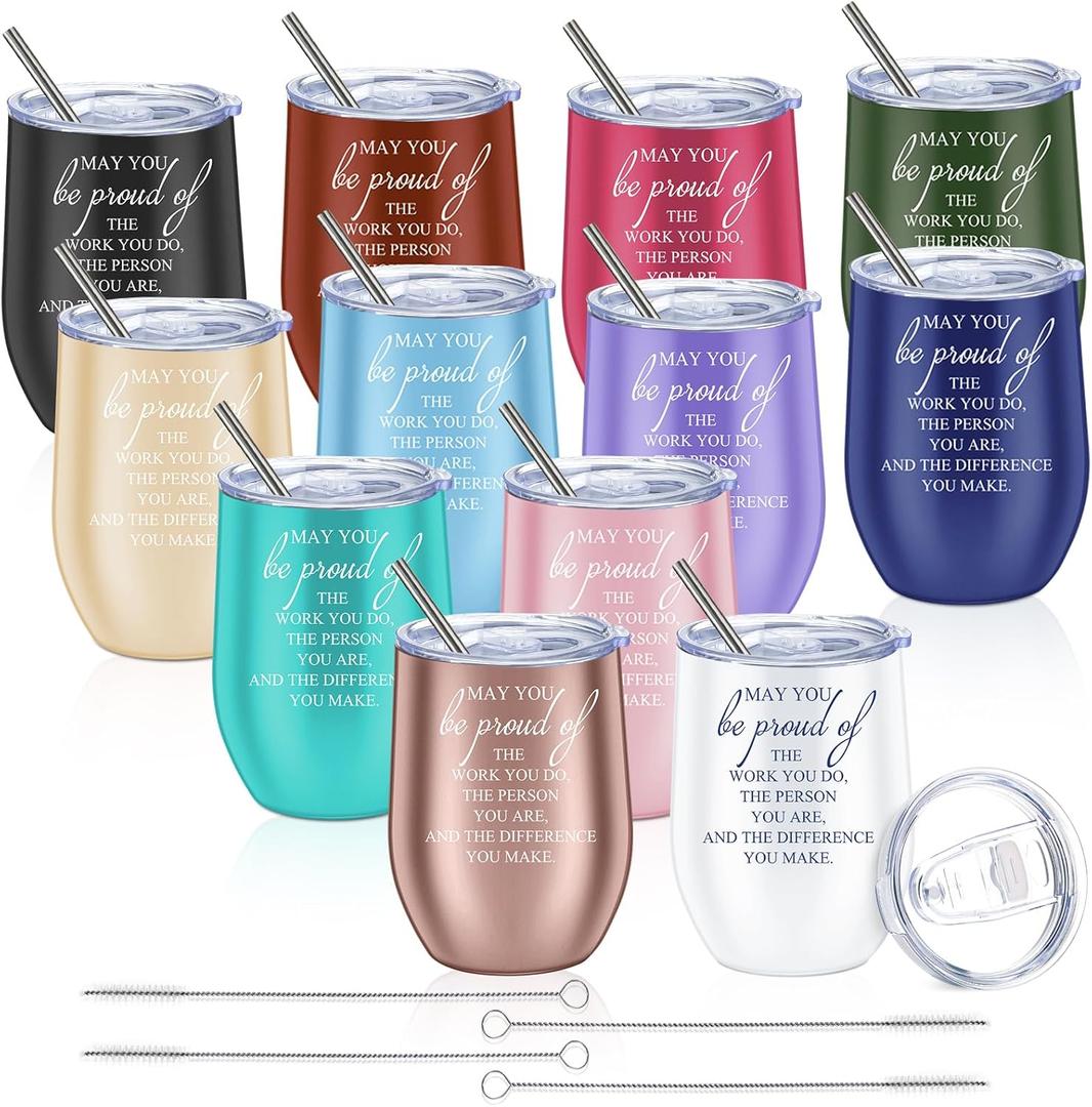 Sieral 12 Pcs Employee Appreciation Gifts Bulk for Women Men 12 oz Tumbler Stainless Steel Thank You Mug Gift for Social Worker Volunteer Coworker Office Team Nurse(Be Proud of)