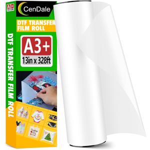 DTF Transfer Film Roll 13" x 328ft - Premium A3+ DTF Film Roll, Double Sided Matte Clear PreTreat DTF Roll Film for Dark and Light T-shirts, Hot & Cold Peel DTF Paper Roll (13ft x100M)