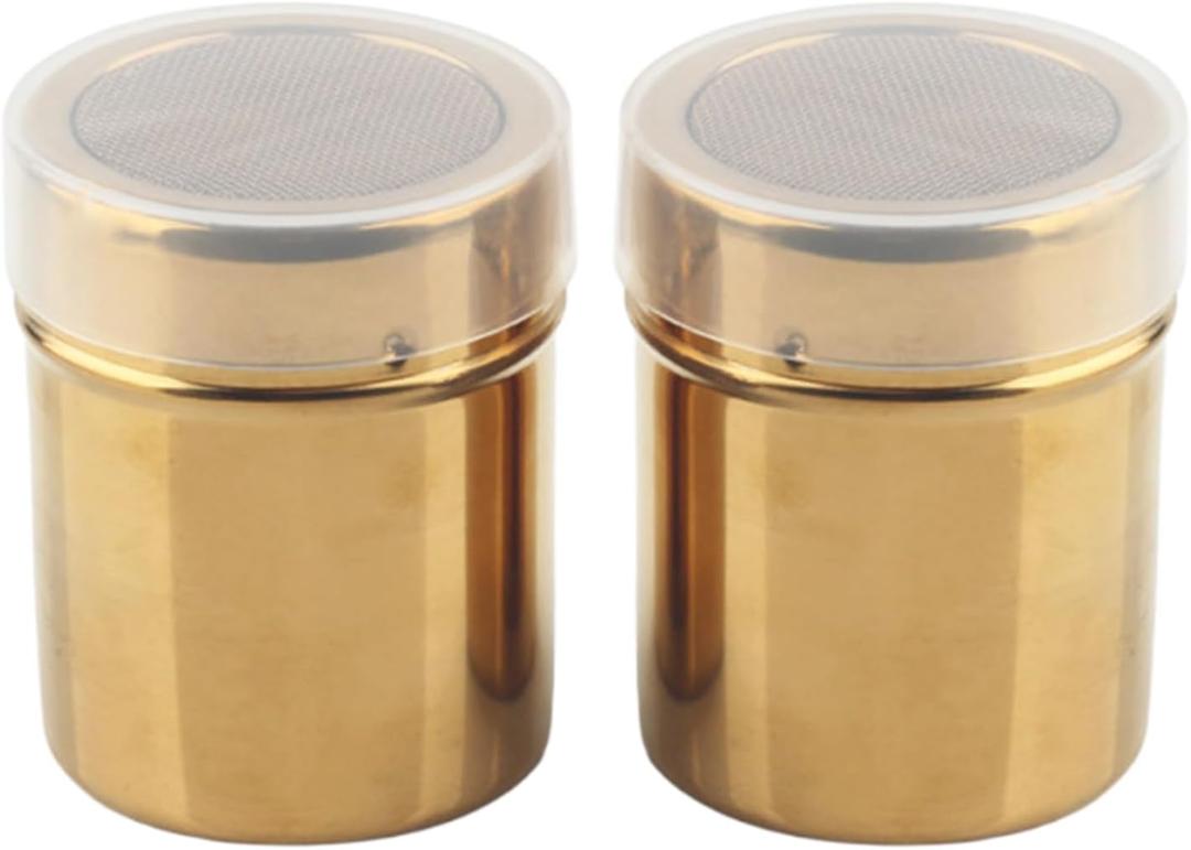 Stainless Steel Powder Shaker, 3.5 x 3inch Fine Mesh Shaker Powder Cans with Lid, Powder Sugar Shaker for Sifter Cocoa/Cinnamon Powder/Coffe/Hold Salt/Pepper (2pcs)