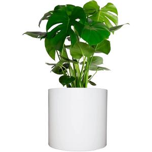 Elly Dcor 12 inch Round Cylinder Plastic Planter with Drainage, Round Classic Smooth Texture, Lightweight & Extremely Durable 12" x 12" Cylinder Pot White