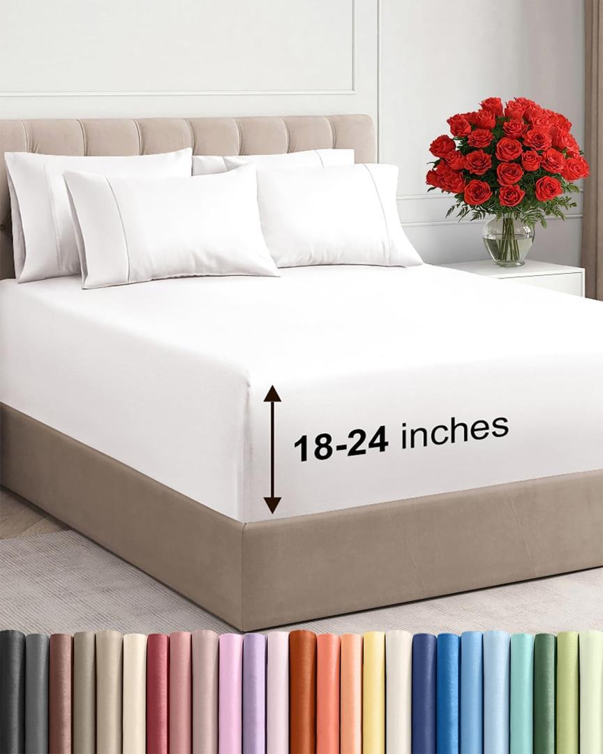 Extra Deep Cal King Sheet Set - 6 Piece Breathable and Cooling Sheets - Hotel Luxury Bedding for Women, Men, Kids & Teens - Easy Secure Fit - Soft & Wrinkle Free - Extra Deep Pockets - Antique White