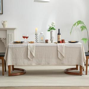 EVERLY Pure Linen Hemstitch Tablecloth,100% Stonewashed French Linen tablecloths for Kitchen Dining Rectangle Tables,60x108Inch Machine Washable Christmas Thanksgiving Organic Tablecloth-Natural Linen