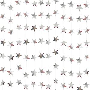 Silver Star Garland Banner Decorations - 156 Feet Bright Silver Paper Garland Hanging Decorations, Glitter Star Bunting Banner for Wedding, Birthday, Holiday, Christmas Party
