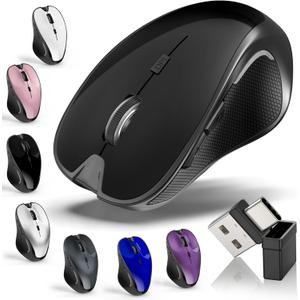Mouse for MacBook Bluetooth Wireless Mouse Laptop MacBook Air Mac Pro Silent Rechargeable PC iPad Optical Mouse with Jiggler Dual Mode Switch Bluetooth 5.2/3.0 and 2.4GHz USB Type-C Receiver BLACK