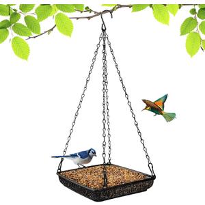 MIXXIDEA Hanging Bird Feeder Tray Metal Mesh Platform Seed Feeder with Durable Chains for Outdoors Garden Great for Attracting Birds (1 Pack)