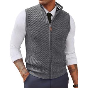PJ PAUL JONES Men's Sweater Vests Slim Fit Twill Textured Full Zip Sleeveless Vests Casual Outwear XL