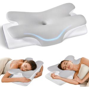 Cervical Neck Pillow for Pain Relief -Ergonomic Side Sleeper Pillow for Sleeping, Contour Memory Foam Pillows for Neck Support, Cooling Orthopedic Bed Rest Pillow for Back and Stomach Sleepers (Dark Grey)