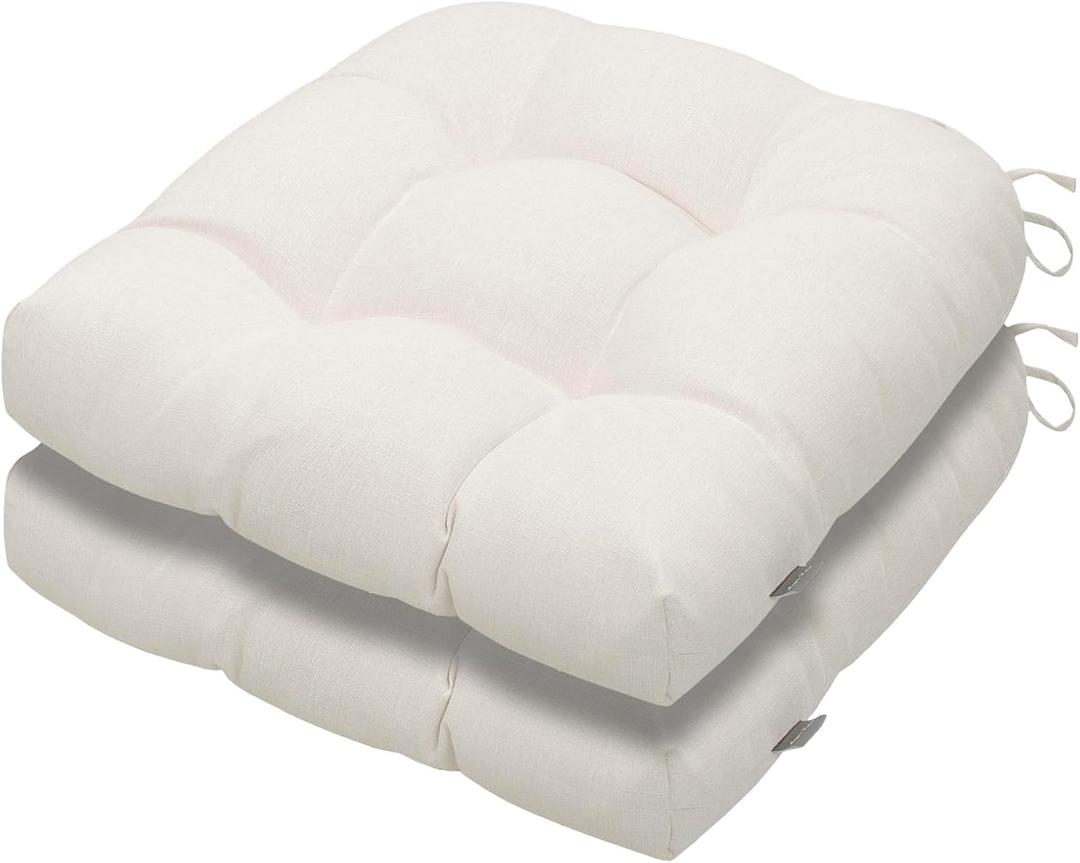 Magpie Fabrics 19"x19" Tufted Seat Cushion 2 Pack, U-Shaped Patio Cushions with Ties, Outdoor/Indoor Chair Pads Waterproof for Dining Garden Balcony Office - Cream Beige