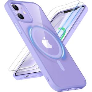 ORETECH Magnetic for iPhone 12 Case/iPhone 12 Pro Case, [Compatible with MagSafe][2 Pcs Screen Protectors][15 FT Drop Protection], Shockproof Bumper Phone Case iPhone 12/12 Pro Cover, Light Purple
