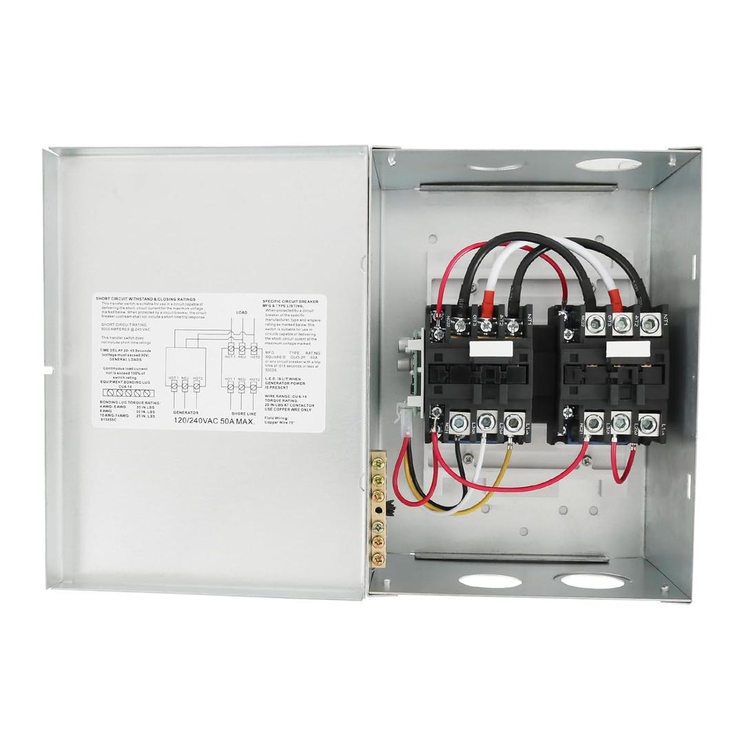 RV Automatic Transfer Switch, Rated 240VAC 50A 70A Neutral - Applied to RV, Speedboats, 120/240 Volt Power Sources