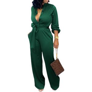 SxClub Jumpsuits for Women Formal Sexy Elegant Long Straight Pants Busineess Party Jumpsuit with Belt Pockets, Small