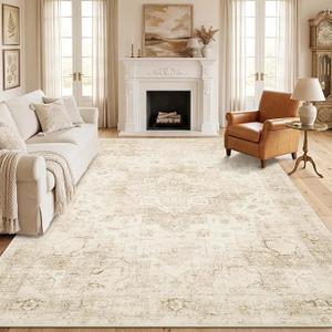 Garvee 8x10 Area Rug Vintage Boho Beige Washable Living Room Rug Non Slip
Neutral Medallion Carpet Soft Retro Low Pile Distressed Floor Mat for Dining Room Bedroom Office Indoor Home Decor