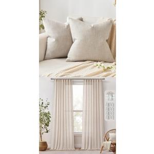 MIULEE Pack of 2 Decorative Linen Burlap Pillow Cover Square Solid Throw Cushion Case for Sofa Car Couch 18x18 Inch Taupe Bundle Natural White Linen Curtains 84 inches Long 2 Panels