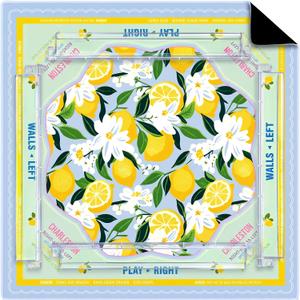 31.5 x 31.5 Yellow Lemon American Mahjong Mat with Rules, No Creases, Ships Rolled, and 4 Racks with Pushers, Non-Slip Noise Reduction Gaming Mat Set for Mahjong Poker Board Games Dominoes
