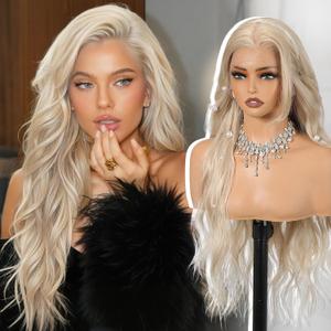 KOME Blonde Synthetic Lace Front Wig,136 Curly Glueless Wigs for Women Daily Use 26IN