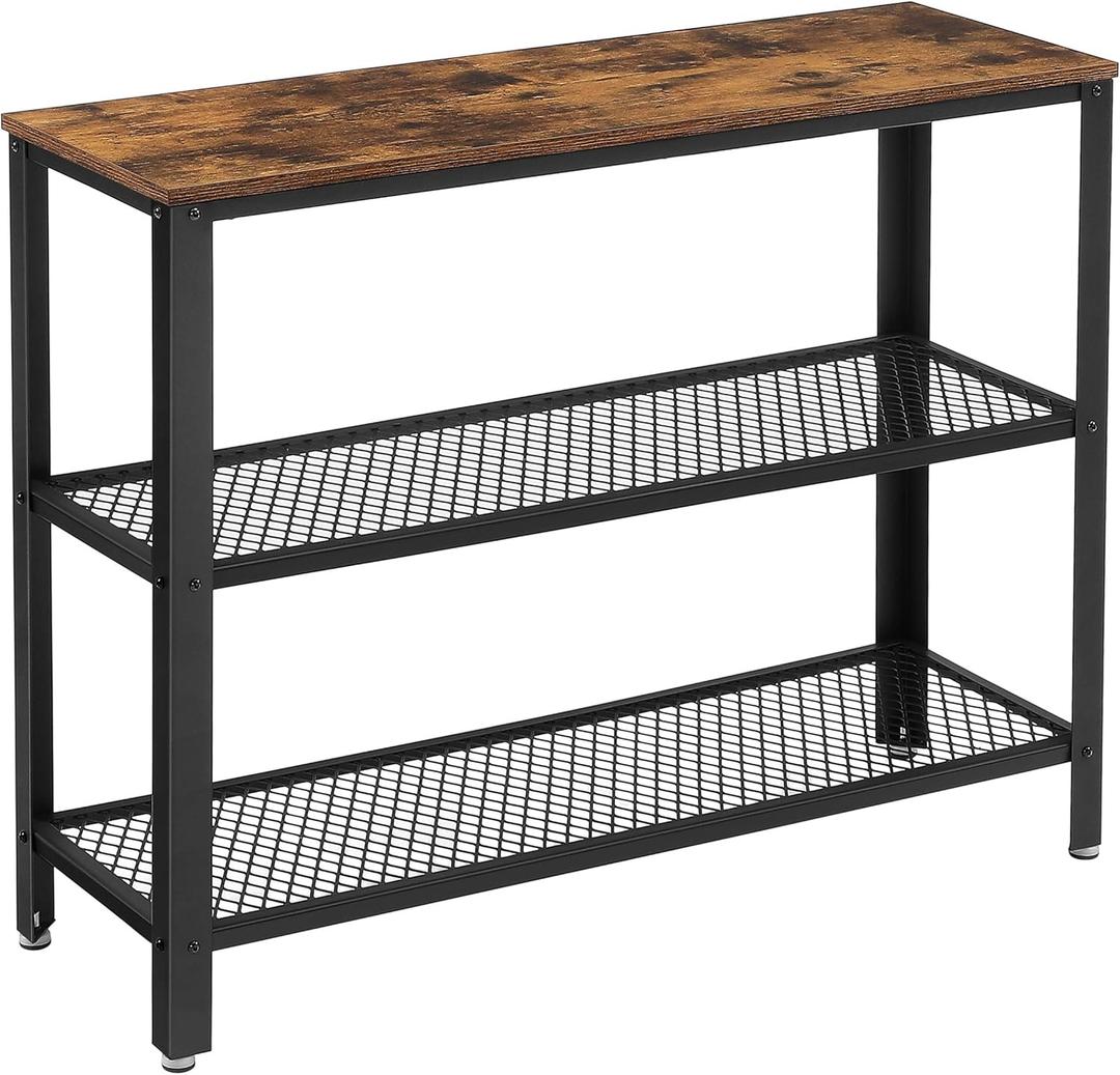 VASAGLE 40" Industrial Console Table, 3 Tier Entryway Table with Storage Shelf, Narrow Sofa Tables for Living Room, Hallway, Entrance Hall, Corridor, Bedroom, Rustic Brown and Black ULNT81BX