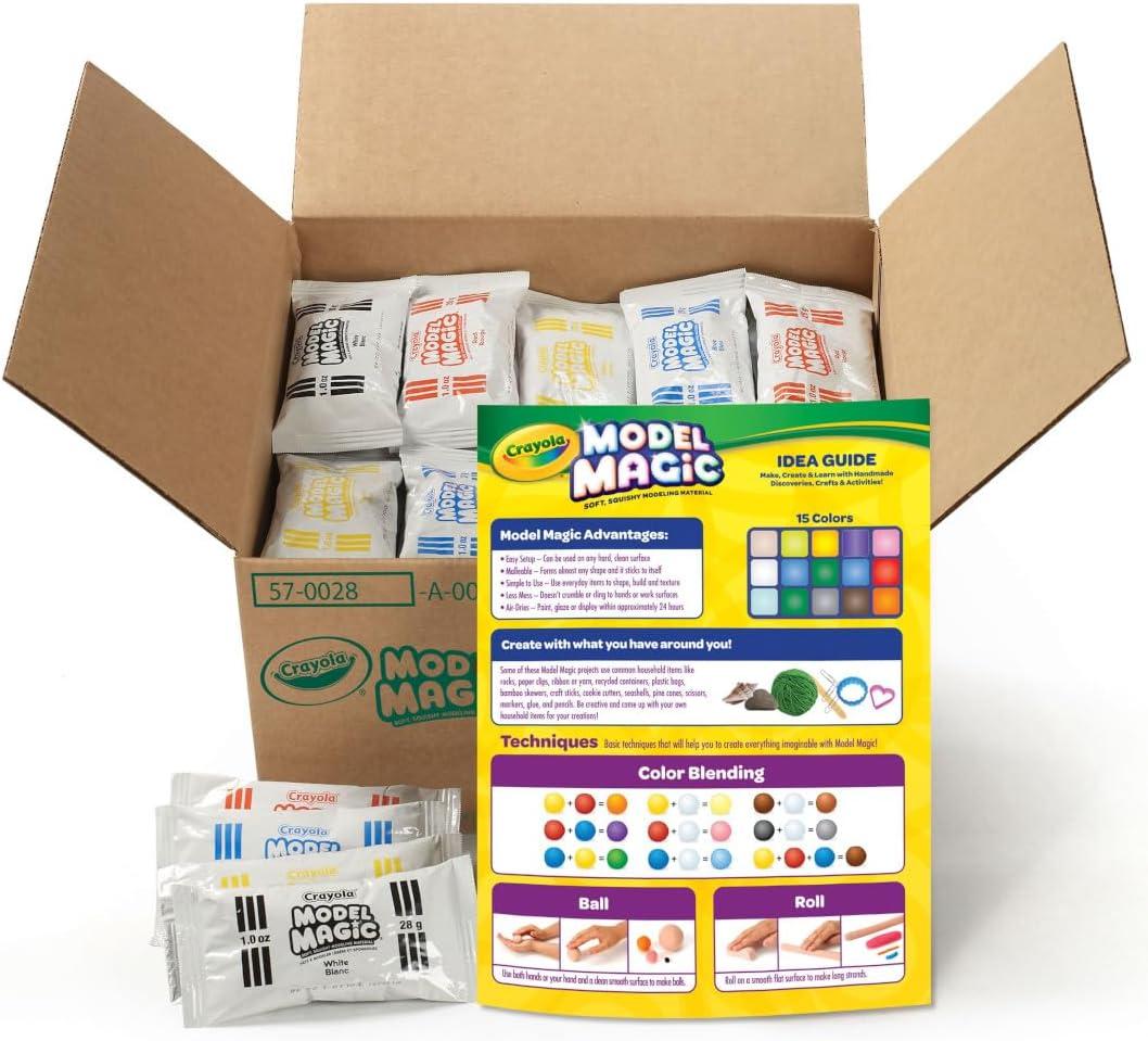 Crayola Model Magic (30 Pack), AirDry Modeling Material for Kids, Soft Modeling Clay Alternative for Arts & Crafts, 15 Colors, 1 oz Packs, Classroom Supplies