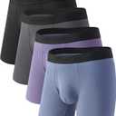 DAVID ARCHY Men's Bamboo Rayon Underwear, 1.5" Wide Waistband No Ride Up Boxer Briefs with Extended Pouch 4 Pack, Large