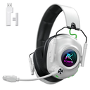 Wireless Gaming Headset with Noise Canceling Microphone for PC, PS5, PS4, Switch, Mac, 2.4 GHz Wireless & Bluetooth 5.4 Gaming Headphones, Cool RGB Lighting, 50Hr Battery, 50mm Drivers(White Black)