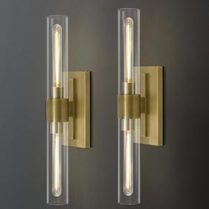 Brass Wall Sconces, 22.8" Bathroom Wall Sconce, Gold Wall Sconces Set of 2, 2-Light Dimmable Wall Sconce, Sconces Wall Lighting With Glass, Bathroom Vanity Light, Tube Sconce for Living Room, Hallway