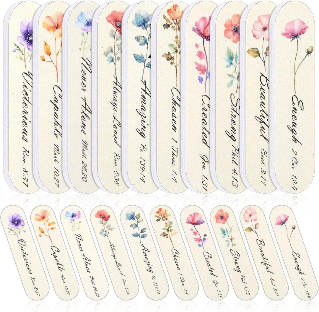 Teenyyou 60 Pcs Mini Nail Files Inspirational Gifts for Women Motivational Floral Double Sided Emery Boards Manicure Tools Employee Appreciation Encouragement Valentines Holiday Gifts(Bible)