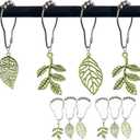 Green Leaf Shower Curtain Hooks,12Pcs Cute Plant Leaves Metal Rustproof Shower Curtain Rings,Spring Green Tree Floral Forest Nature Themed Home Bathroom Decor