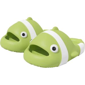Jerzmy Clown Fish Cute Slides for Kids Toddler, Cushioned Boys Girls Sandals, Funny Animal Comfy House Slippers Non Slip Beach Shower Shoes for Indoor Outdoor Pool Garden (Green)