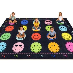 Classroom Rug Elementary,7'6" x 12' Classroom Carpet, Smile Rug-Black