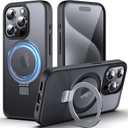 DASFOND Mag-Stand Designed for iPhone 15 Pro Case, 2023 Upgraded [All-in-1] [Compatible with MagSafe] Invisible Ring Kickstand Transparent Matte Phone Case Cover for iPhone 15 Pro 6.1 inch, Black