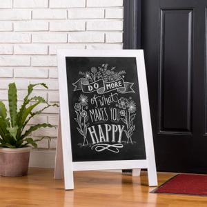 Glitzhome A-Frame Chalkboard Sign 30"x20" Wooden Sandwich Board Easel Sign Outdoor Standing Wall Chalkboard for Restaurants, Cafes, Weddings(White)