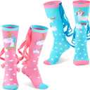 Tarpop 2 Pairs Fun Silly Wacky High Socks Compression Unicorn Mermaid Socks with Wigs Novelty Crazy Funny Gift for Kids Woman(Heart2, Large)
