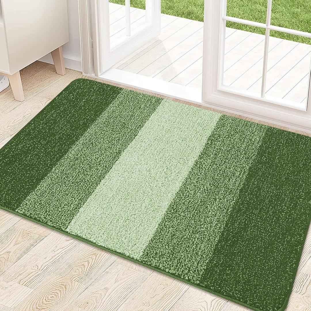 Kitinjoy Indoor Outdoor Door Mat, 32x20 Non-Slip Absorbent Dirt Trapper, Low-Profile Washable Inside Entrance Front Floor Mat, Sturdy Soft Entry Doormats for Entryway, Green