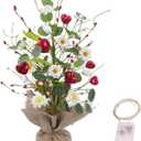 17.7" Daisy Heart Table Tree Decorative with Red Heart Floral Berry, 20 LED Light UP Small St Patricks Day Trees for St Patricks Day Party Home Table Centerpiece Spring Decor (1 Pcs)