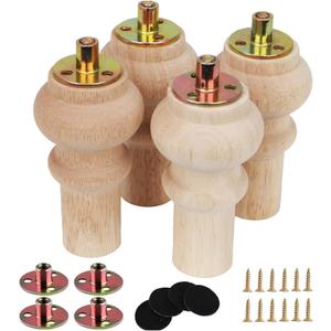 5 Inch Wooden Unfinished Bun Feet for Dresser Legs Couch Sofa Cabinet Ottoman DIY Replacement Wood Furniture Legs Set of 4 M8 Bolt Screw in (5)