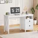 BHG Farmhouse 47" Executive Desk,Modern White Computer Desk with Storage Drawers for Home Office, Makeup Vanity Desk Dressing Table for Bedroom,Filing Cabinet Writing Table PC Desks for Study