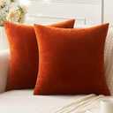 ANRODUO Pack of 2 Velvet Fall Pillow Covers Burnt Orange Throw Pillow Covers 18x18 Inch Decorative Pillows Euro Cushion Case Soft Solid square Cozy Modern Home Pillowcase for Sofa Couch Bed Room Decor