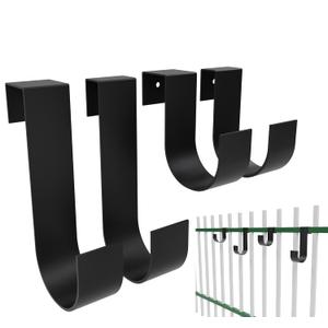 4 Sets Fence Hooks for Pool Equipment, Durable Over Pool Aluminum/ Vinly Fence Hanger for Pool Scrubber, Skimmer, Hose and Other Tools, Fits 1-1/ 4 Inch to 1-5/ 8 Inch Fence, Railing or Deck Railing, Black
