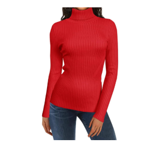 Turtleneck Ribbed Sweaters for Women Cute Sexy Knitted Warm Fitted Sweater Size M