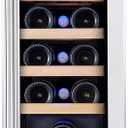 Kalamera Mini Fridge 18 Bottle - 12 inch WineCooler Refrigerator, Built-in or Freestanding, with Stainless Steel & Double-Layer Tempered Glass Door, and Temperature Memory Function WineFridge (Silver)