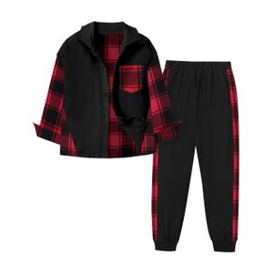 Oranchids Boys Clothes Size 10-12 Youth Boys Outfits Long Sleeve Red Plaid Shirts Button Down Sweatshirt Sweatpants Fall Outfits Winter Clothes Christmas Outfit Size 11-12 (Black)